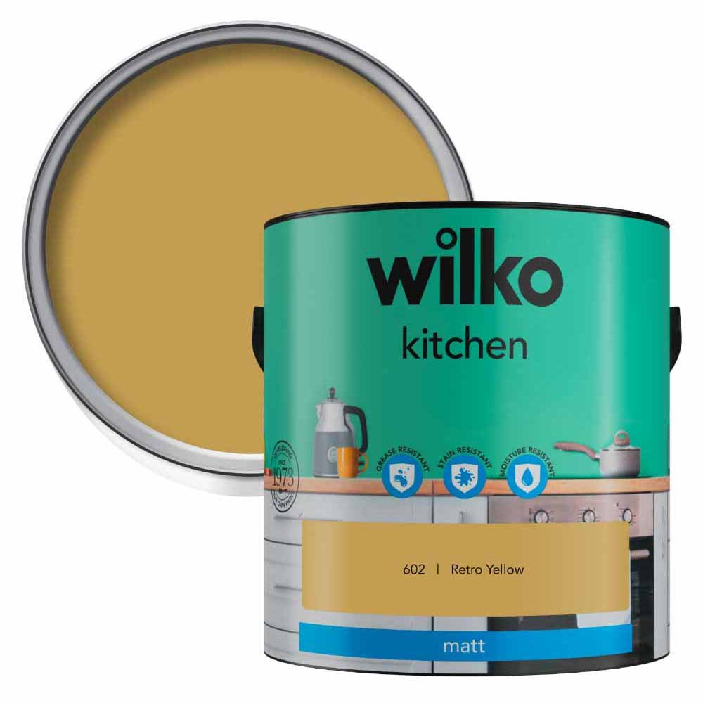 Wilko Kitchen Retro Yellow Matt Emulsion Paint 2.5L Image 1