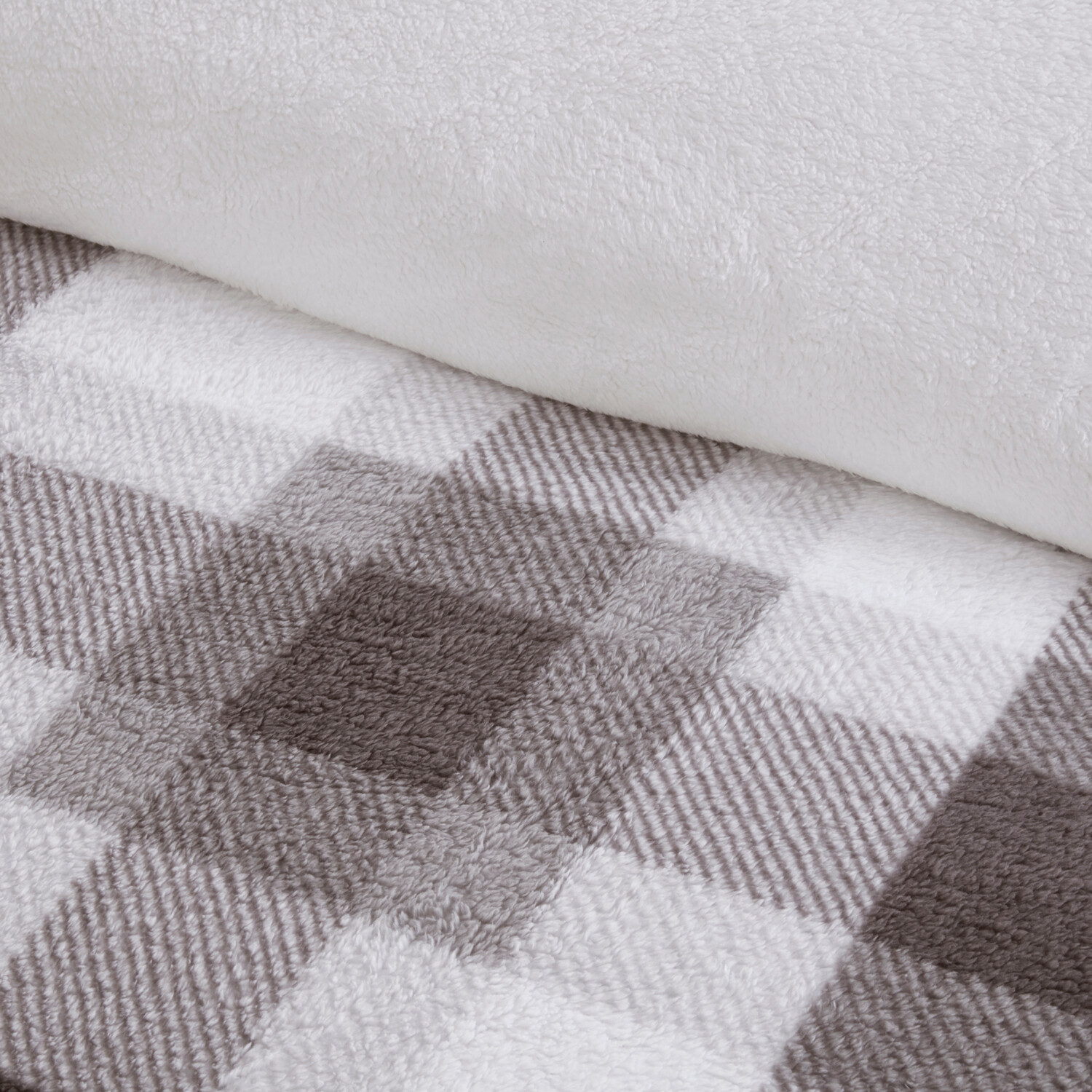 Teddy Fleece Check Duvet Set Grey Double Image 3