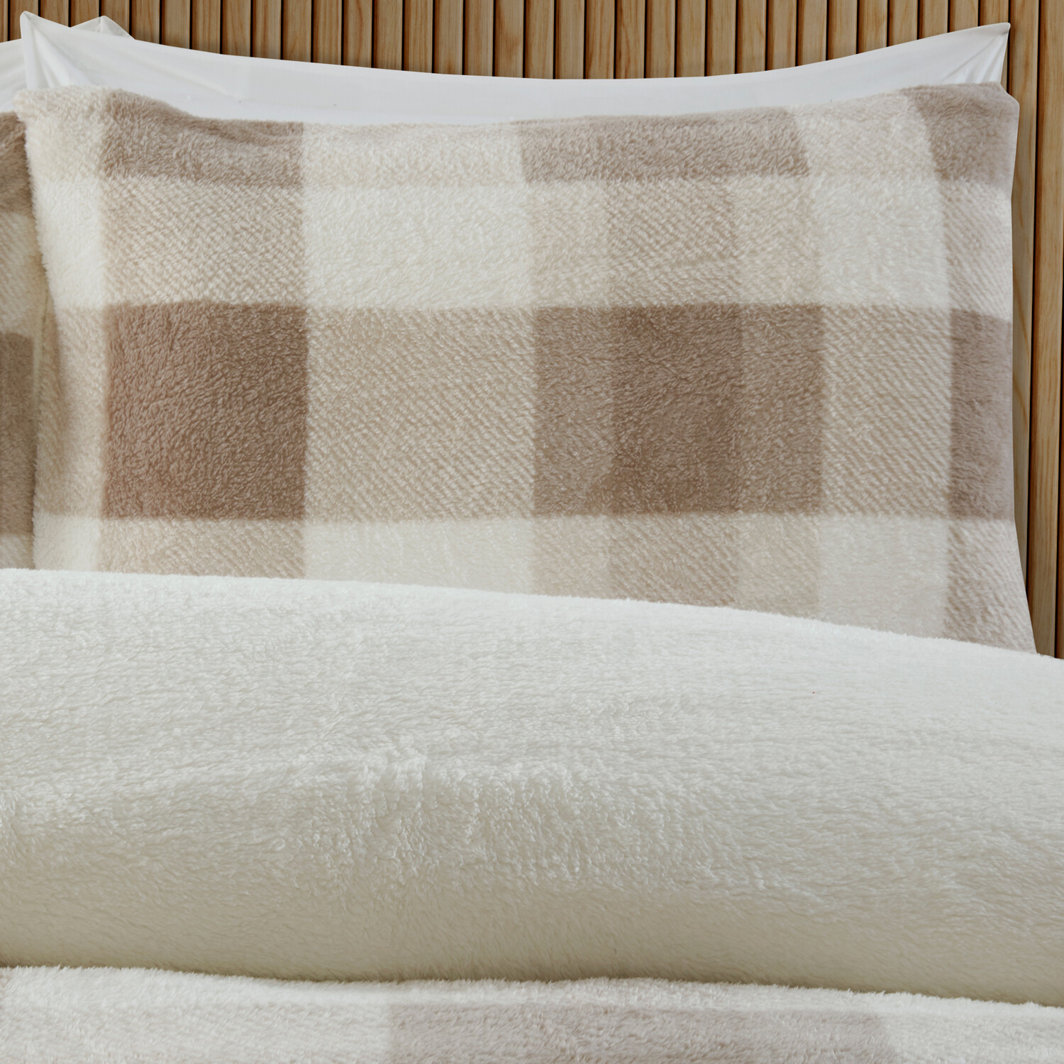 Teddy Fleece Check Duvet Set Natural King Image 4