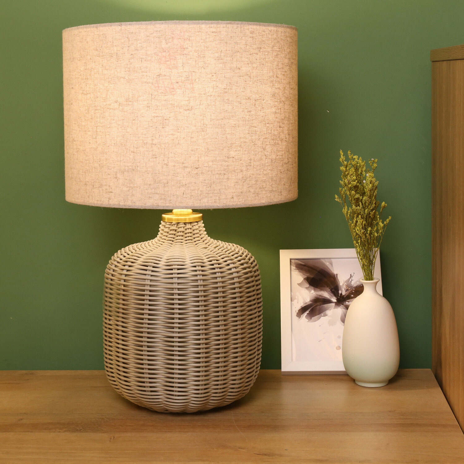 Padstow Rattan Effect Table Lamp Grey Image 3