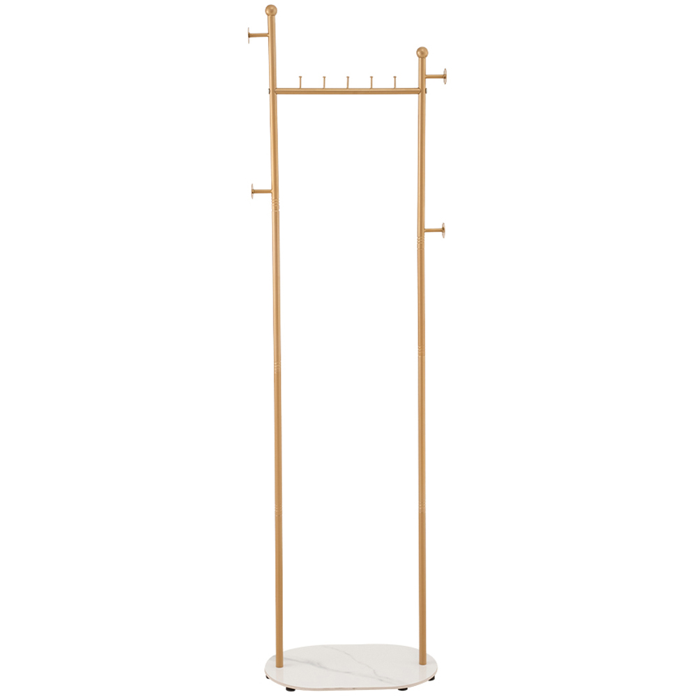 Living and Home Gold Metal Clothes Rack with 4 Hooks and Marble-Effect Base Image 1