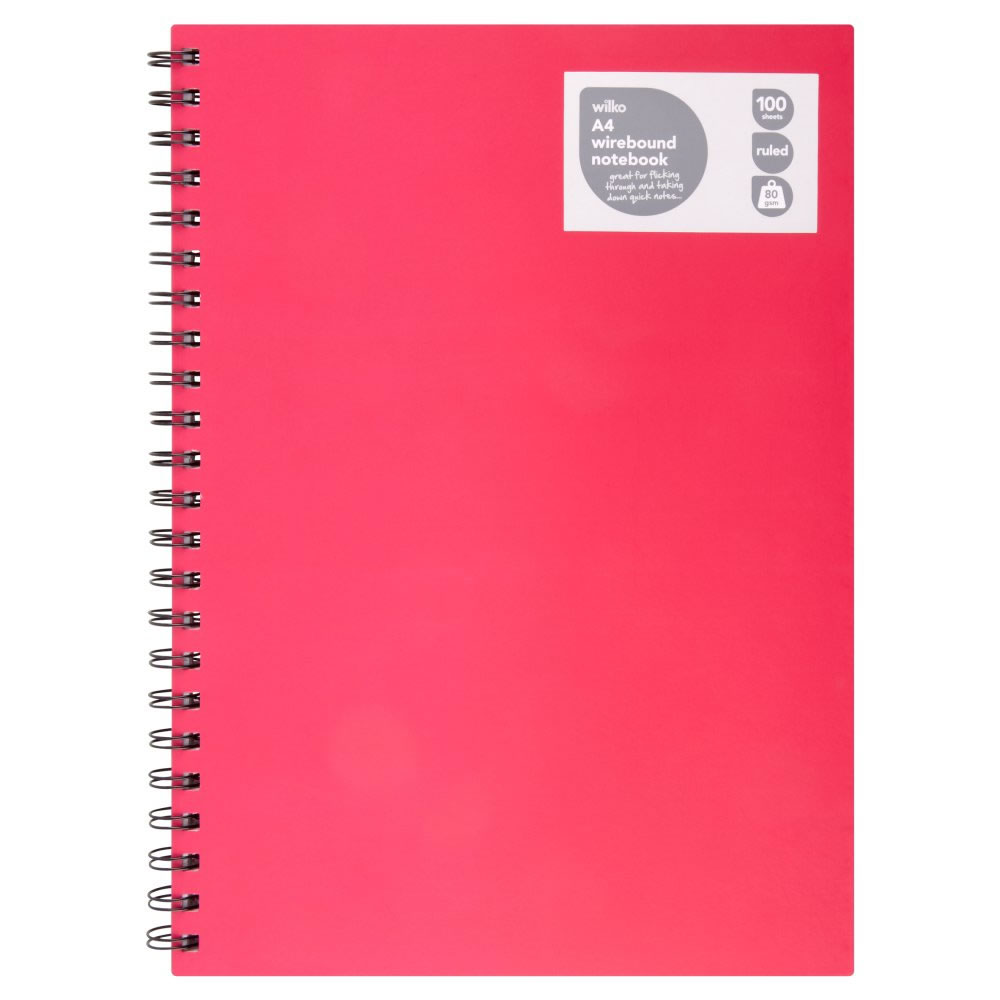 Wilko  A4 Wiro Lined Notebook 100 Sheets 80gsm Image