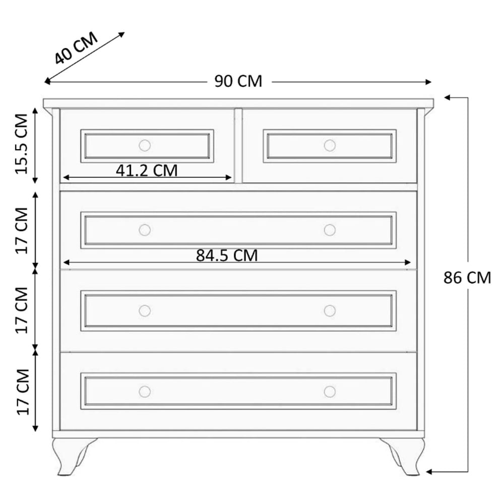 Evu ECU 5 Drawer White Chest of Drawers Image 6