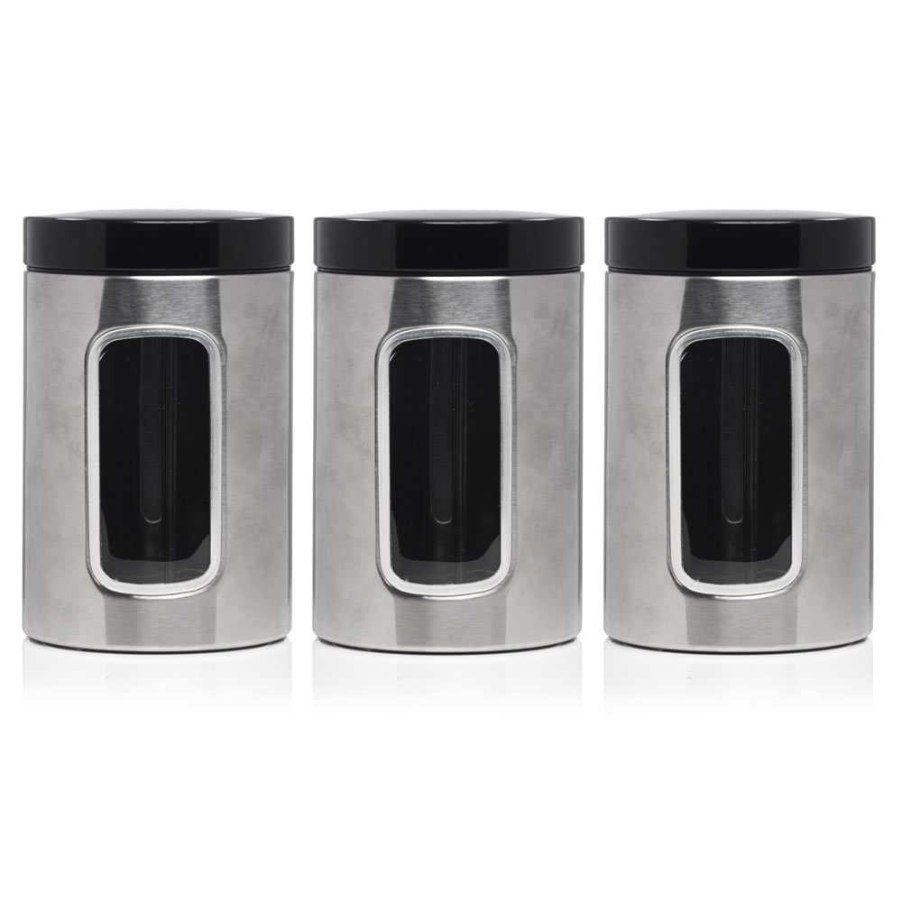Wilko Set of 3 Stainless Steel Storage Canisters Image 1
