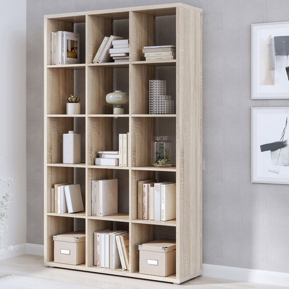 Florence Mauro 15 Shelf Sonoma Oak Bookshelf Image 1