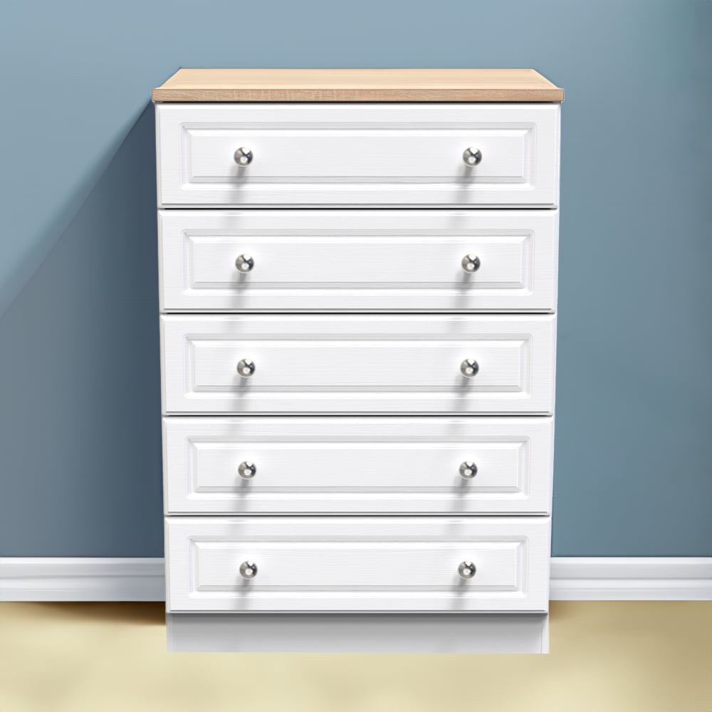 Crowndale Norfolk 5 Drawer White Ash and Bardolino Oak Chest of Drawers Image 3