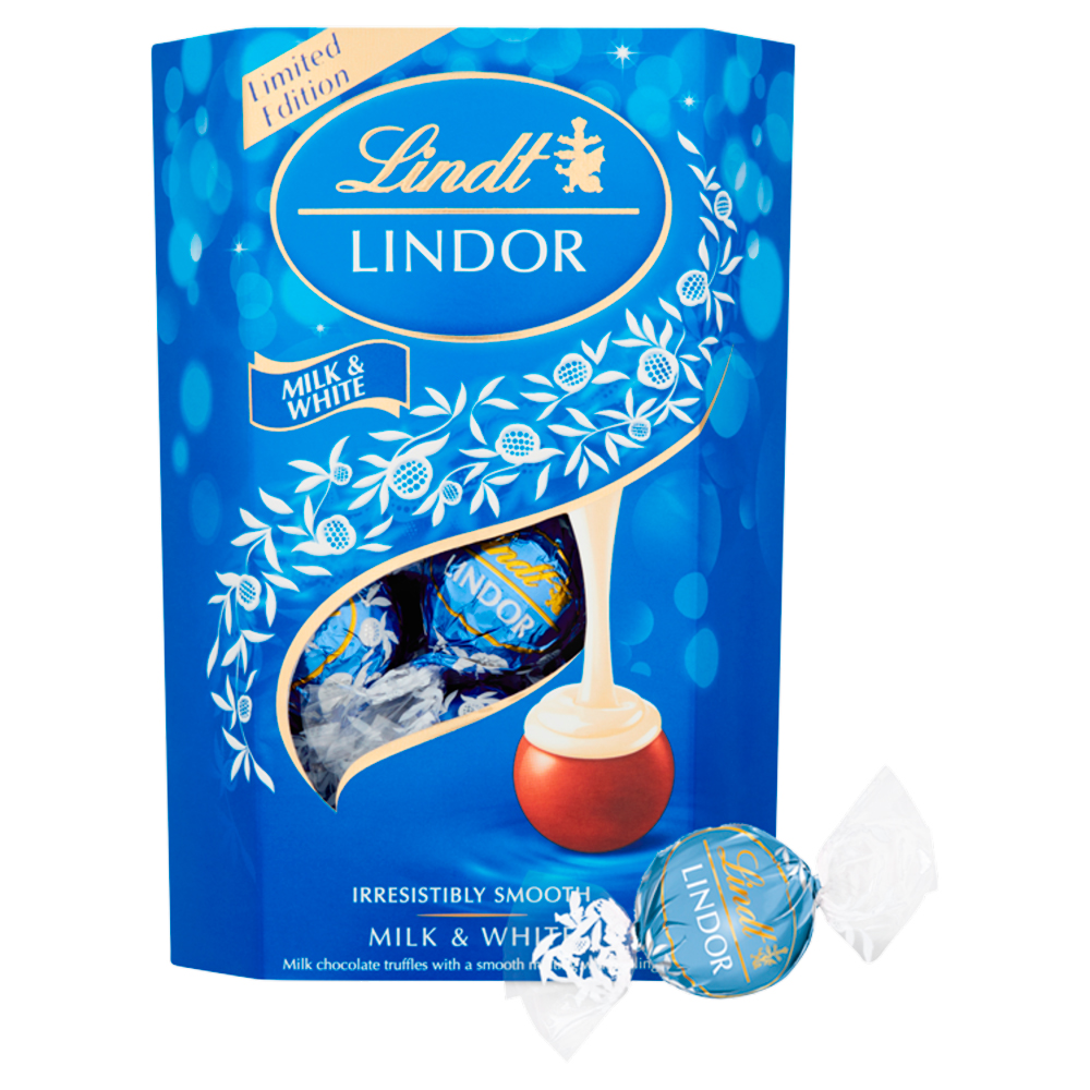 Lindt Lindor Milk and White Chocolate Truffles Box 200g Image 2