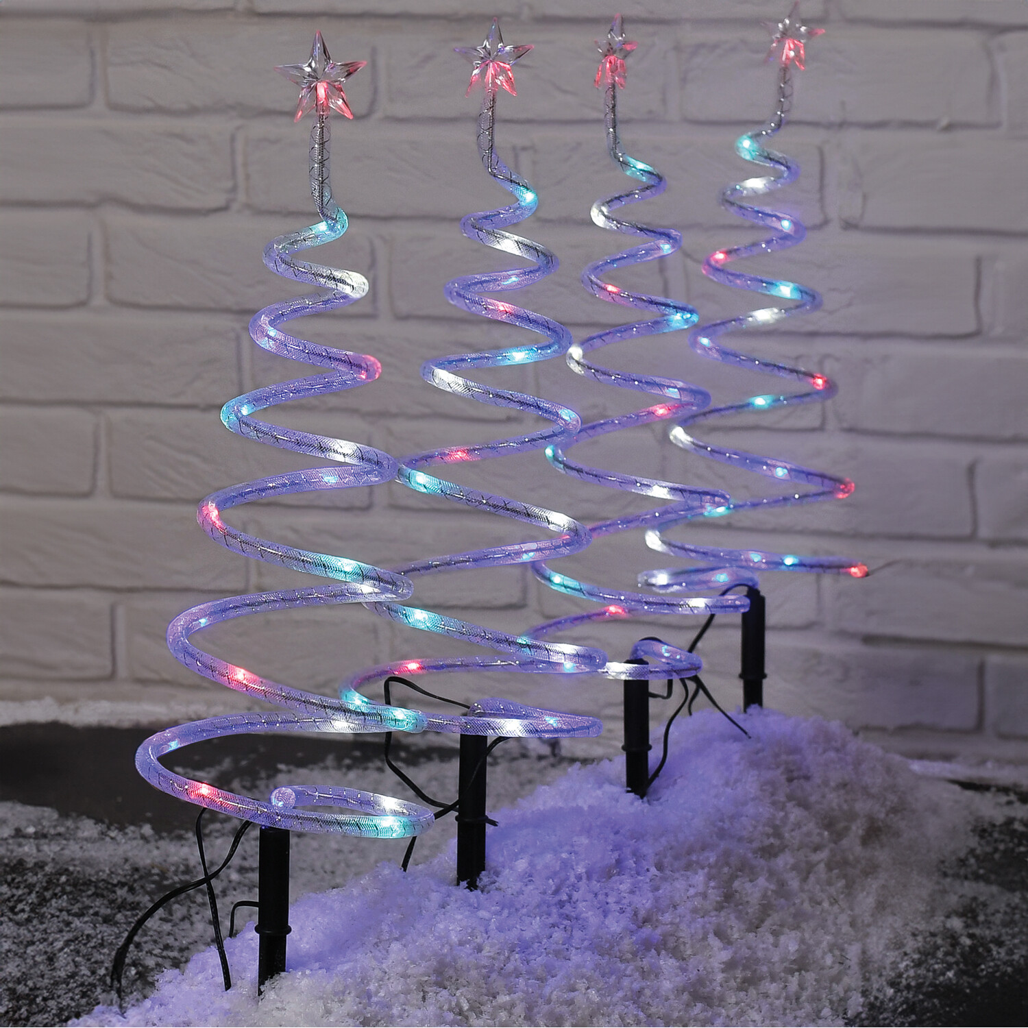 Set of 4 Colour Changing Spiral Tree Stakes - White Image 1