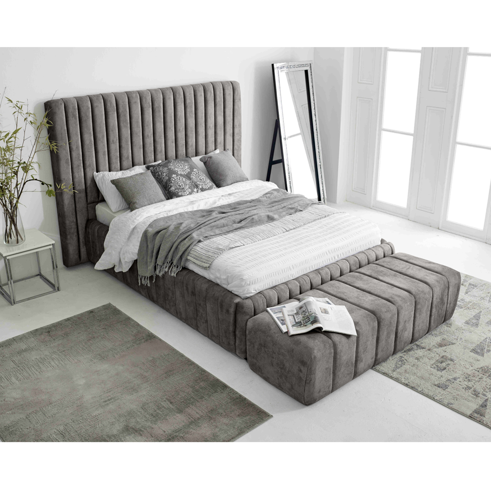Eleganza The Elite King Size Grey Oakland Fabric Bed Frame with Headboard and Footboard Image 9