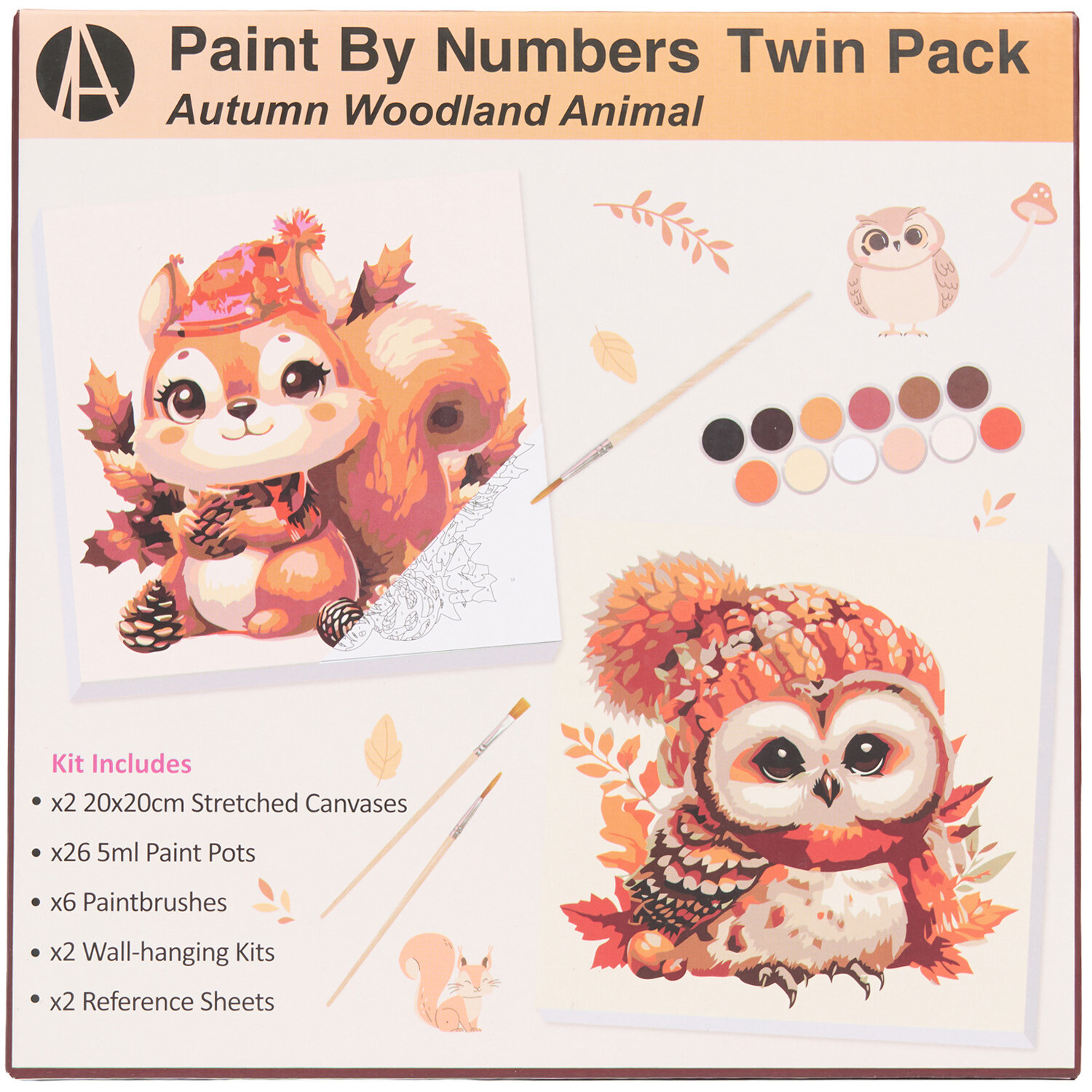 Pack of 2 Autumn Woodland Animal Paint By Numbers Kit Image 3