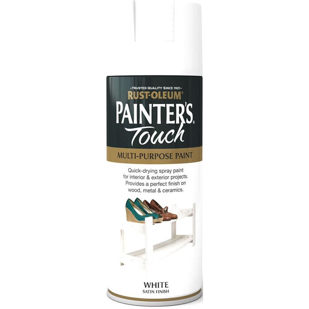 Rust-Oleum White Painter's Touch Satin Spray Paint 400ml Image