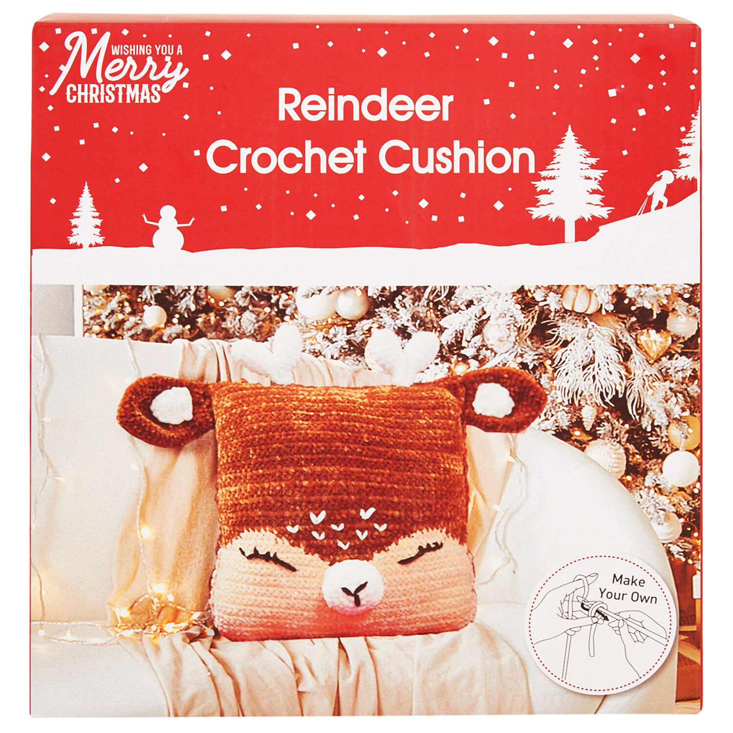 Reindeer Crochet Cushion - Brown Image 1