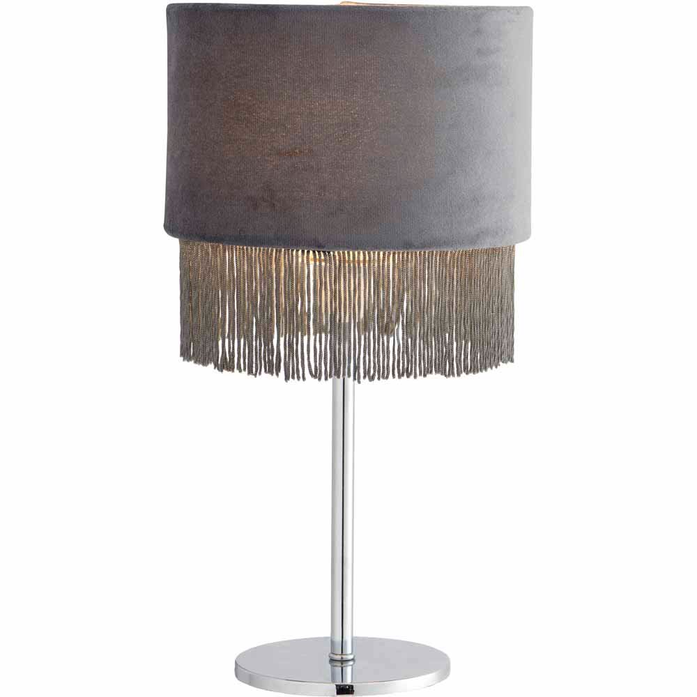 Wilko Slate  Fringed Velvet Table Lamp Image 4