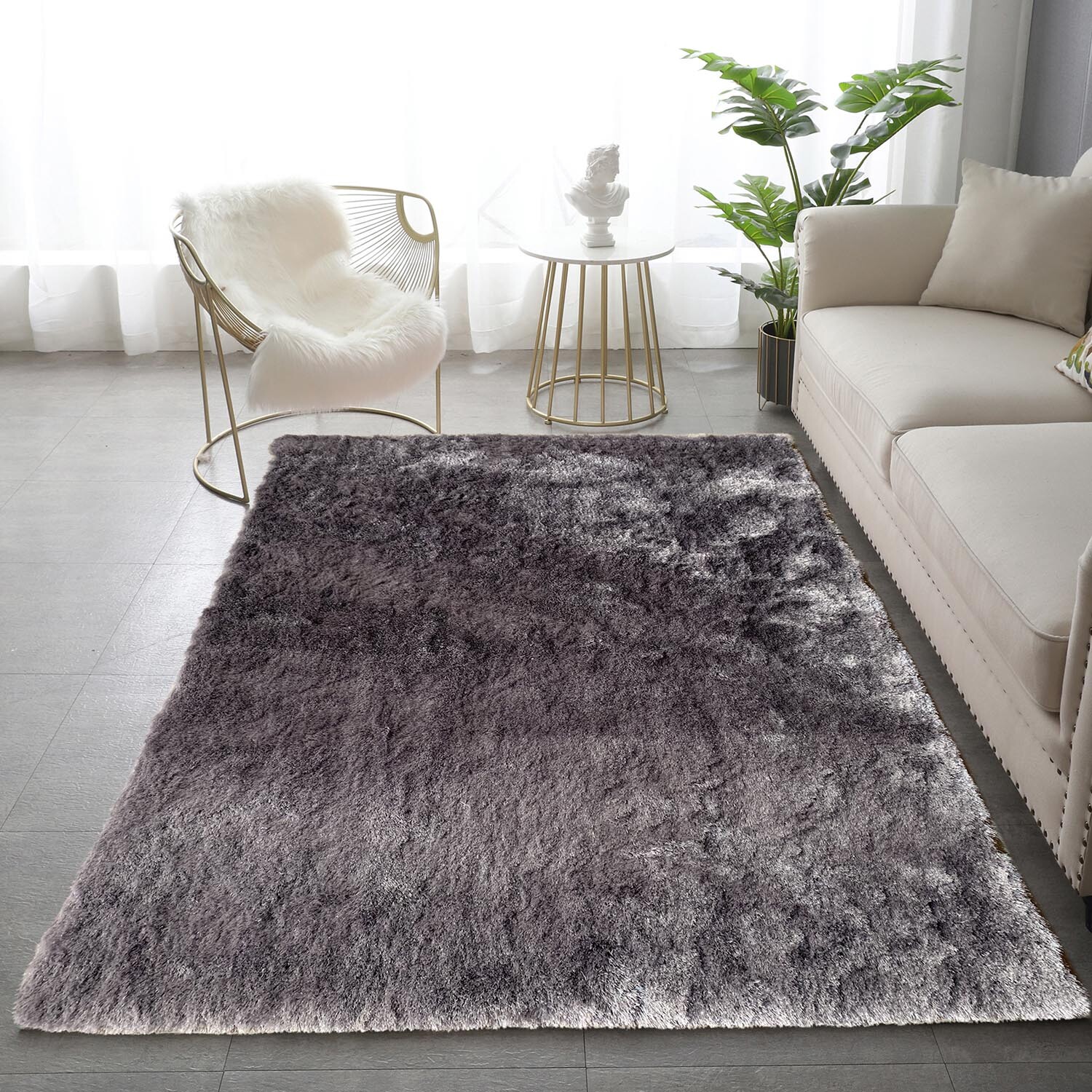 Silver Silky Shaggy Rug 140 x 200cm Image 2
