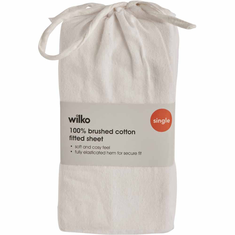 Wilko Single White Brushed Cotton Fitted Bed Sheet Image 2