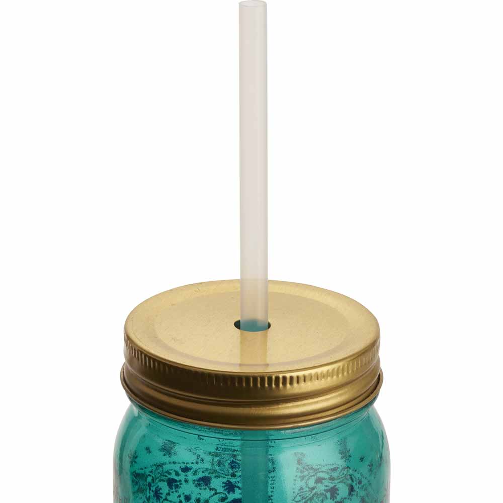 Wilko Glass Mason Jar Straw Tumbler in Turquoise Image 3