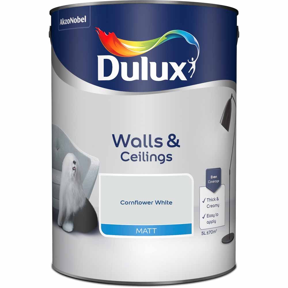 Dulux Wall & Ceilings Cornflower White Matt Emulsion Paint 5L Image 2