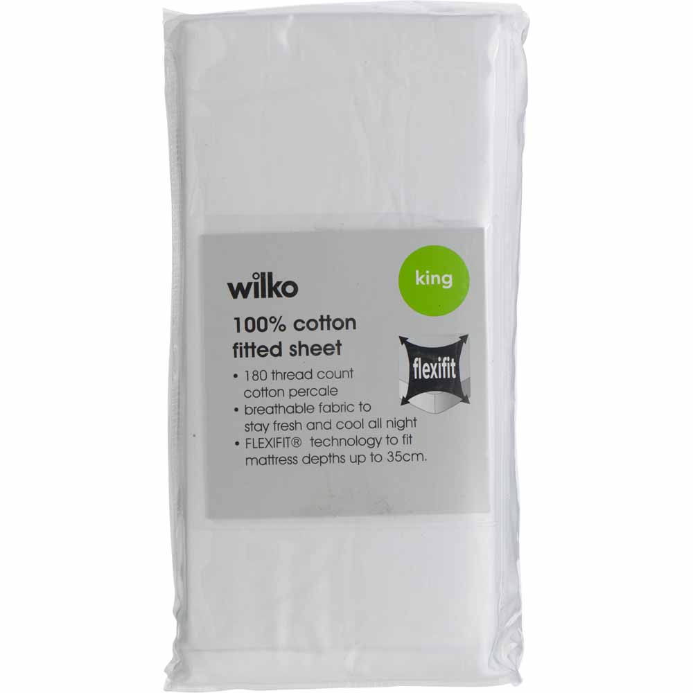 Wilko 100% Cotton White King Size Fitted Sheet Image 3