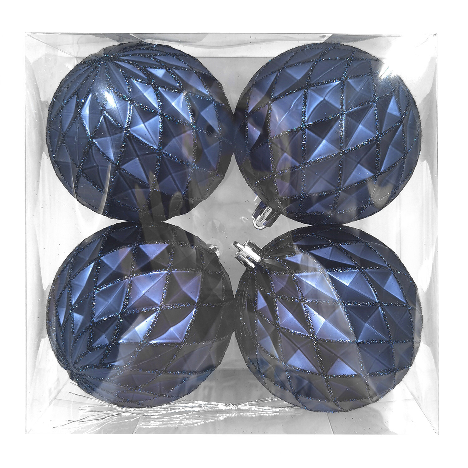 Pack of 4 Navy Glitter Geo Baubles Image
