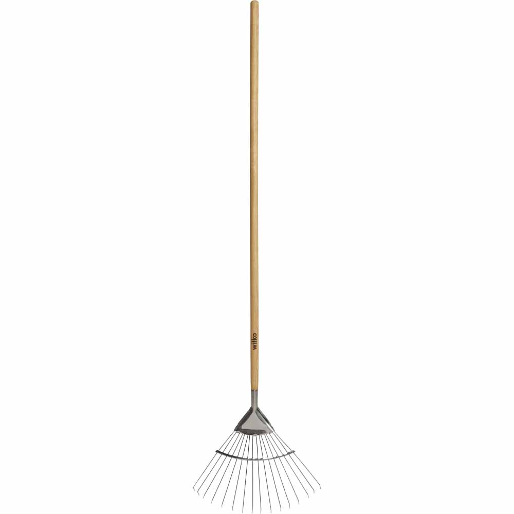 Wilko Wood Handle Stainless Steel Lawn Rake Image 1