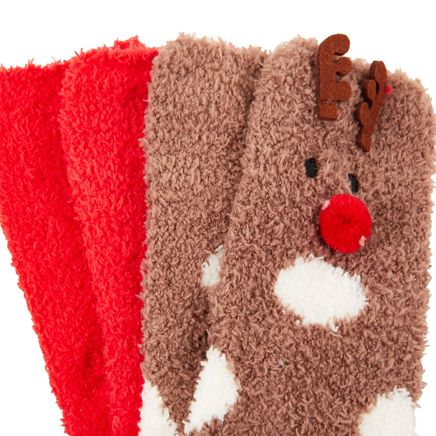 Reindeer Fluffy Socks - Brown Image 4
