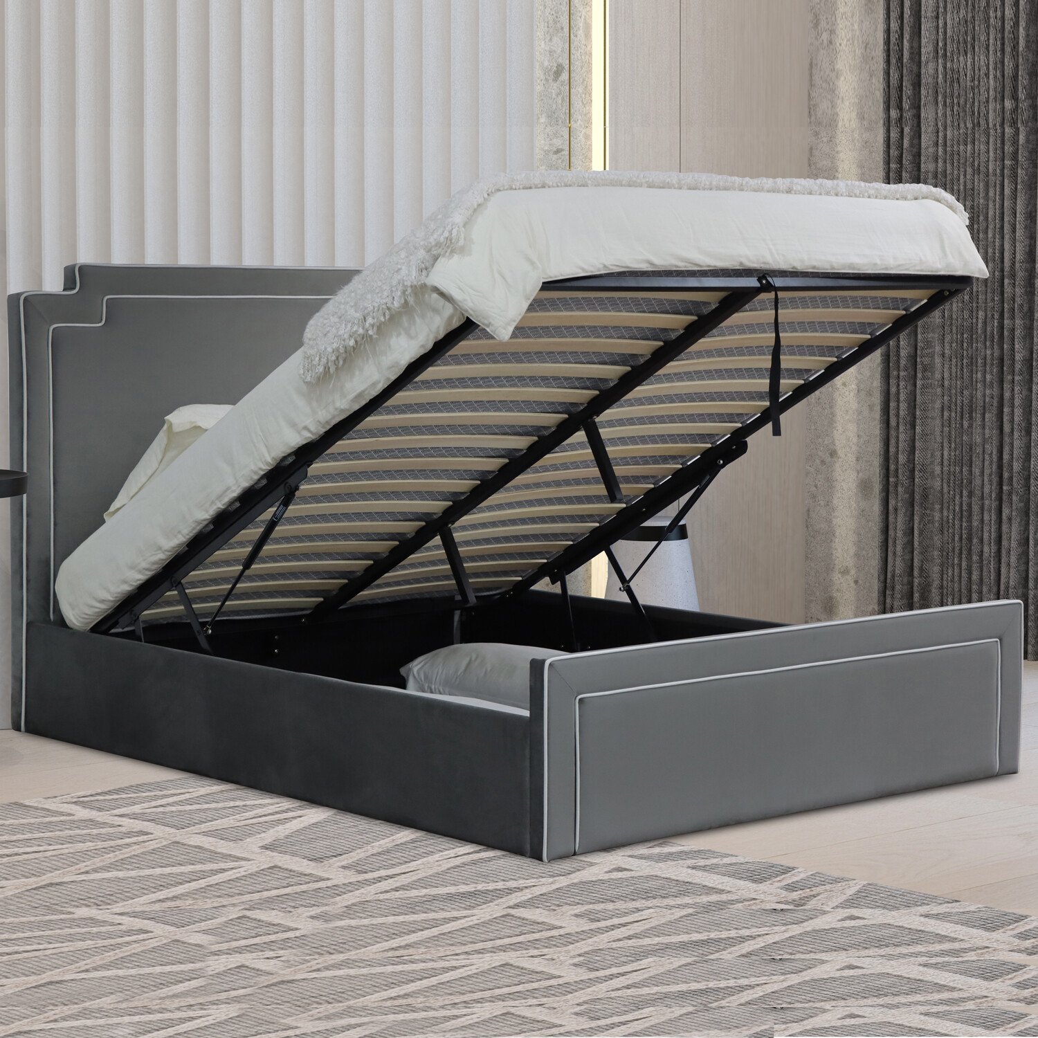 Amelia Double Grey Ottoman Bed Image 5