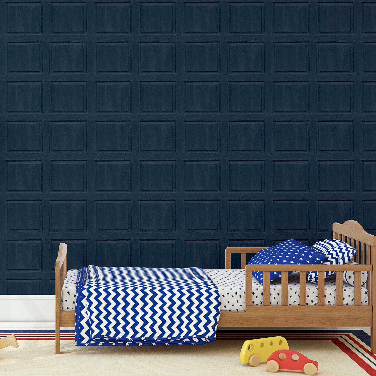 Washed Panelled Wallpaper - Navy Image 5