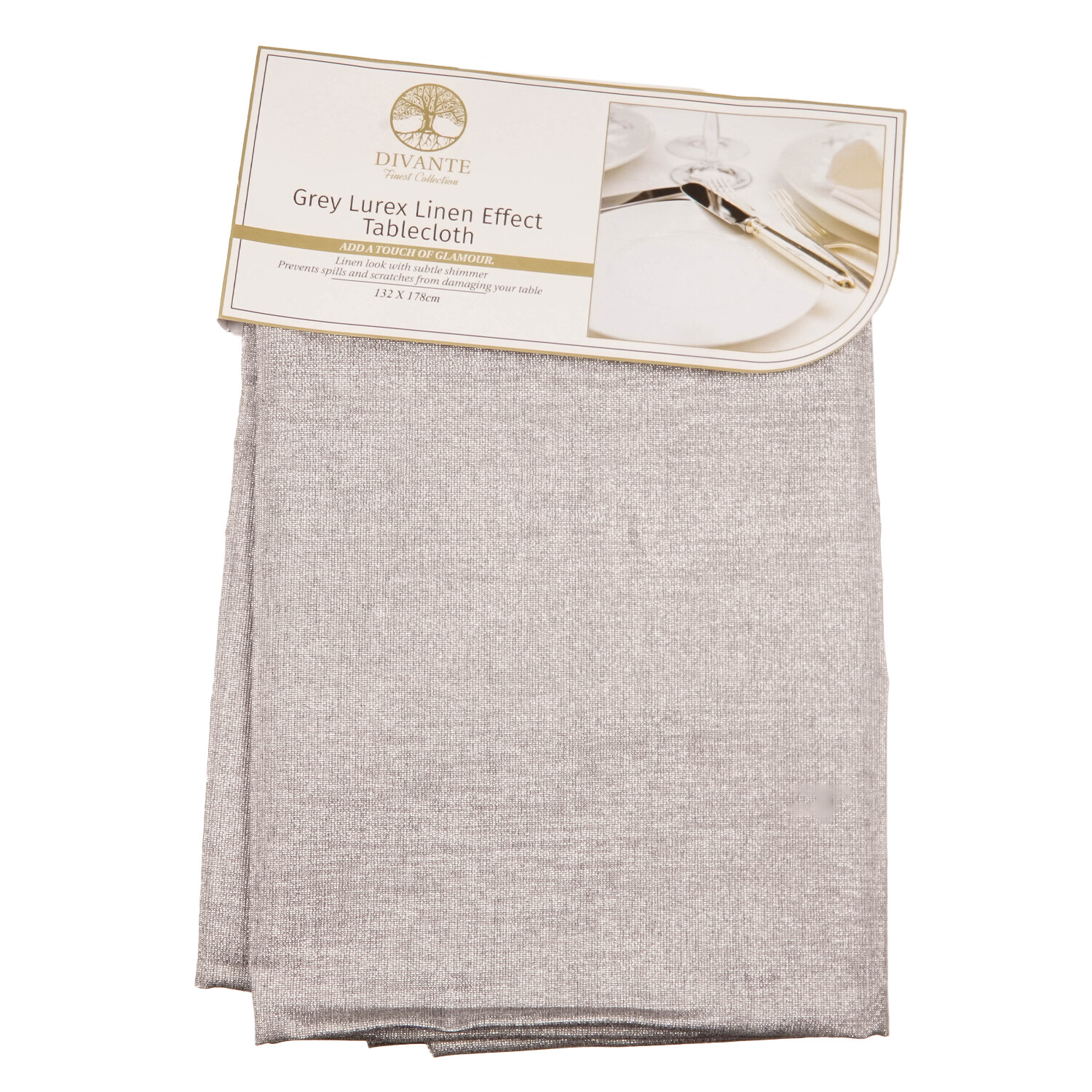 Lurex Linen Look Tablecloth Grey Wilko
