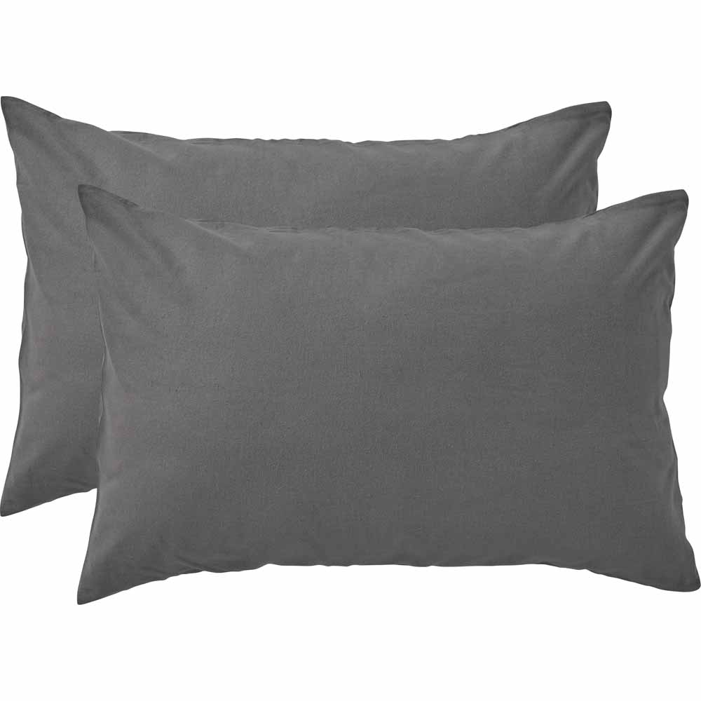 Wilko Charcoal Brushed Cotton Pillowcases 2 Pack Image 1