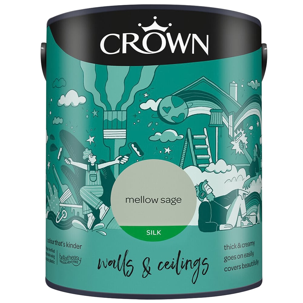 Crown Walls and Ceilings Mellow Sage Silk Emulsion Pain 5L Image 2