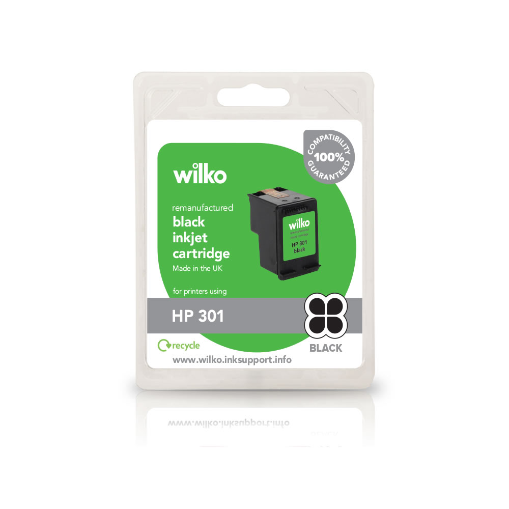 Wilko Remanufactured HP301  Black Ink Cartridge Get cost-effective printing results with our Remanufactured HP301 Black Ink Cartridge. Remanufactured to the highest standards, it has been tested to print perfectly on a wide range of media and offers to offer 100% guaranteed compatibility. Suitable for printers using Hewlett Packard 301 black, with high-quality ink for sharp blacks, ideal for text documents and grayscale images - giving you the perfect print every single time! Suitable for deskjet 1000 series 1050-a series, 2050. Wilko Remanufactured HP301  Black Ink Cartridge