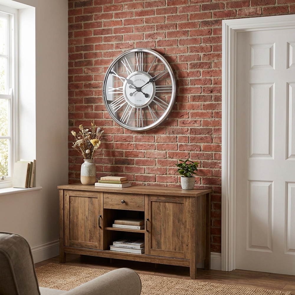Silver 3D Round Wall Clock 45cm Image 4