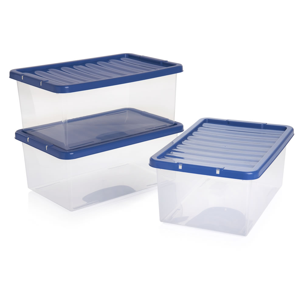 Wilko 12L Storage Box with Blue Lid 3 pack Image