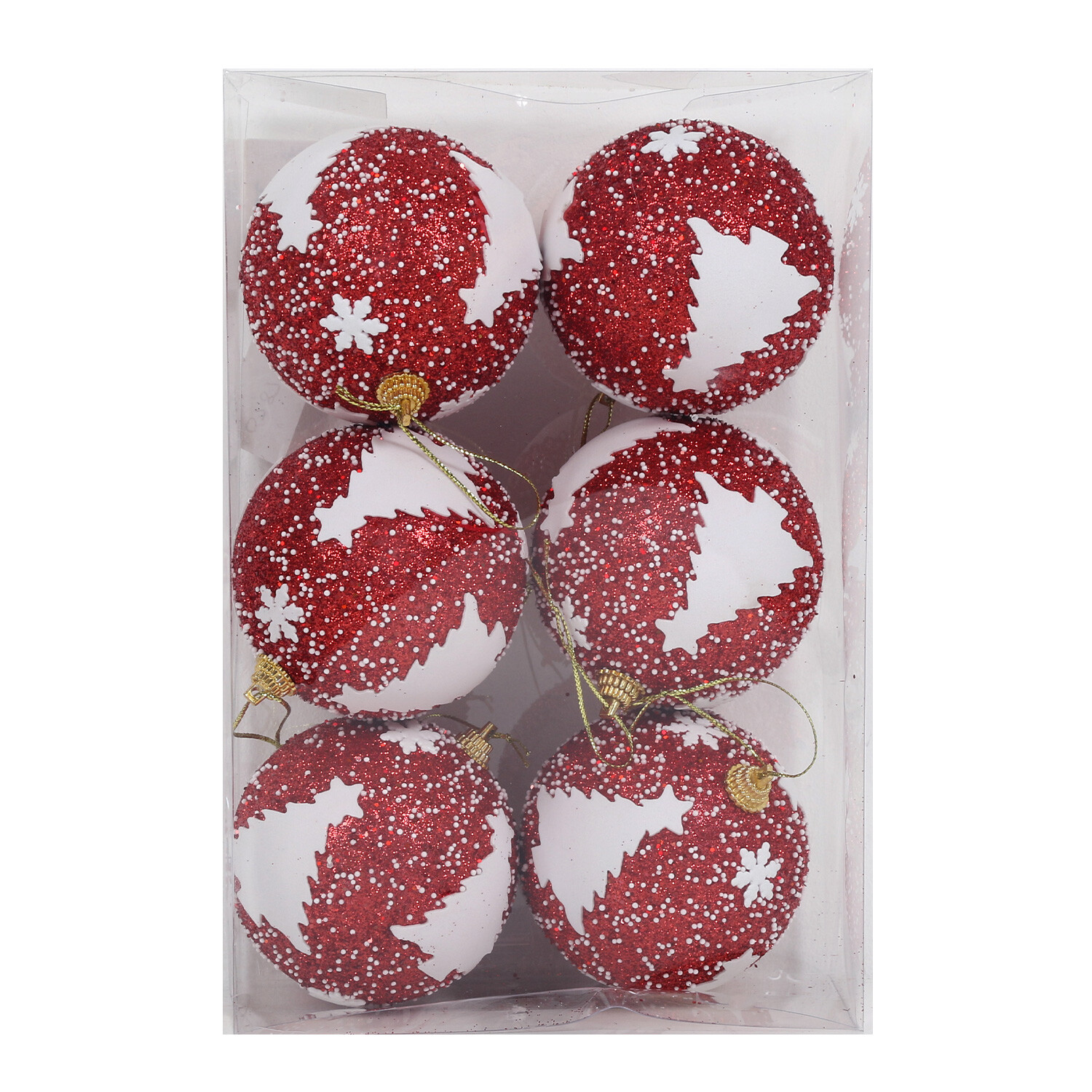 Set of 6 Red and White Tree Baubles - Red Image