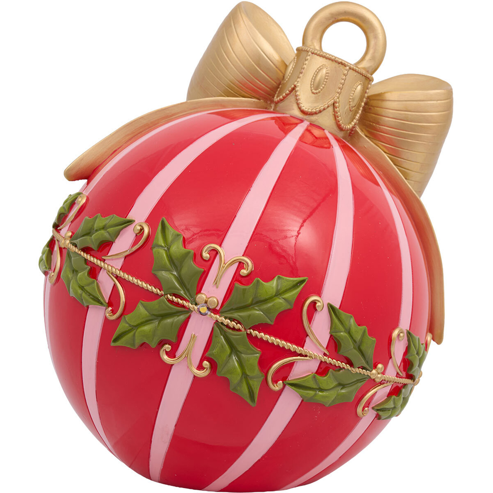 Light Up Striped Holly Bauble Ornament Red Image 2