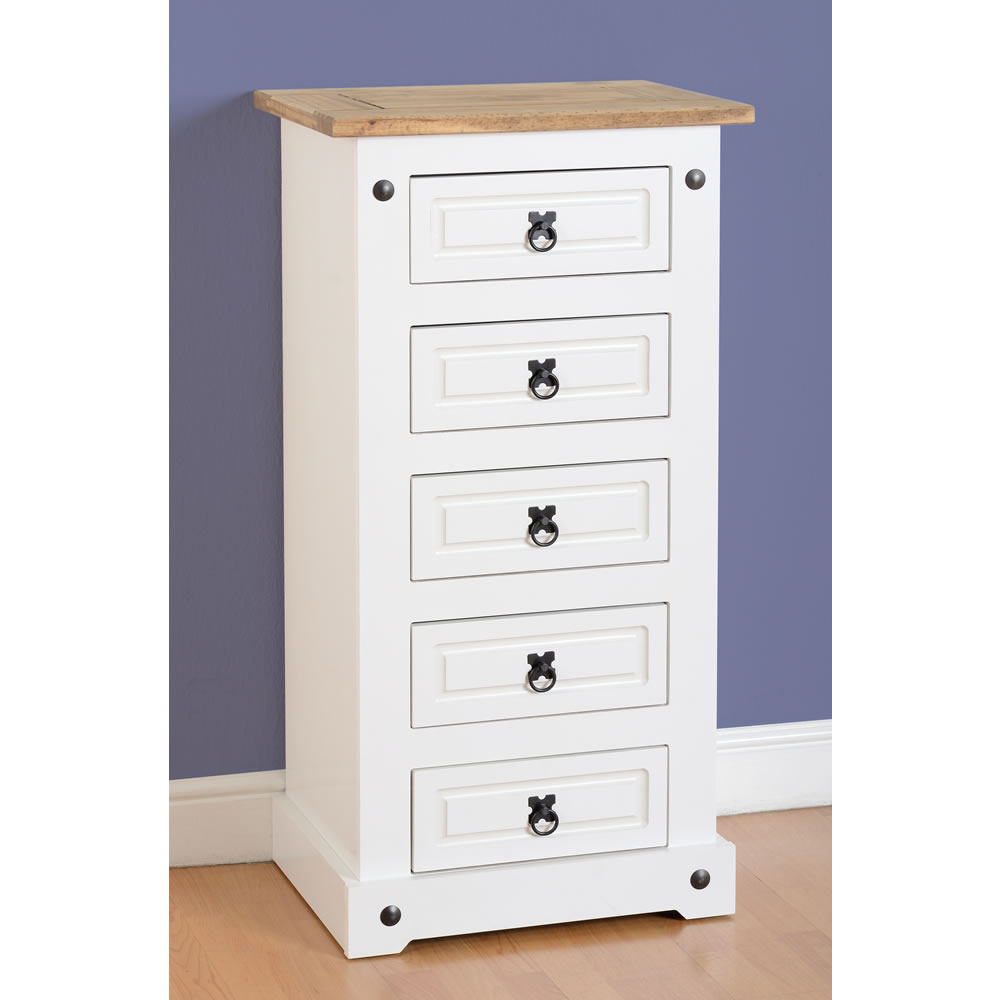 Corona White Pine 5 Drawer Narrow Chest of Drawers Image 1