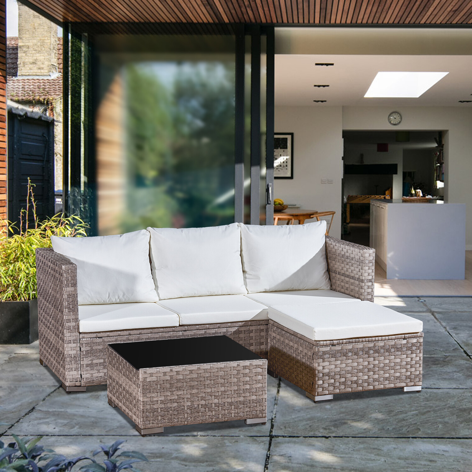 Outdoor Essentials 3 Seater Natural Rattan Sofa Lounge Set Image 1