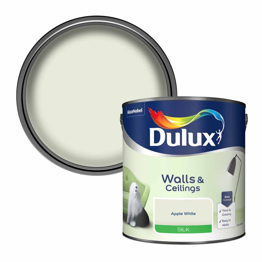 Dulux Walls & Ceilings Apple White Silk Emulsion Paint 2.5L Image 1