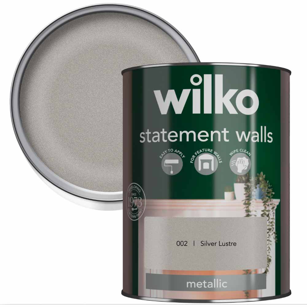 Wilko Statement Walls Silver Lustre Metallic Emulsion Paint 1.25L Image 1