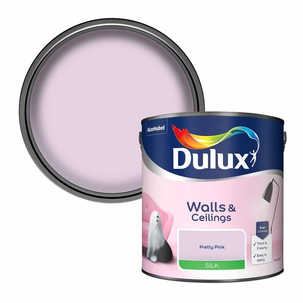 Dulux Walls & Ceilings Pretty Pink Silk Emulsion Paint 2.5L Image 1