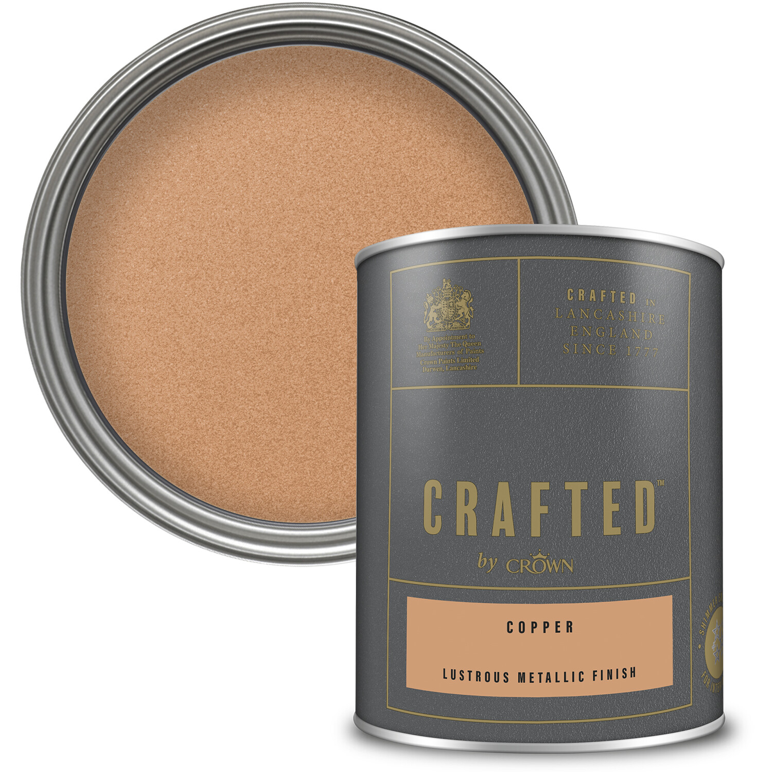 Crown Crafted Walls Wood and Metal Copper Lustrous Metallic Shimmer Emulsion Paint 1.25L Image 1
