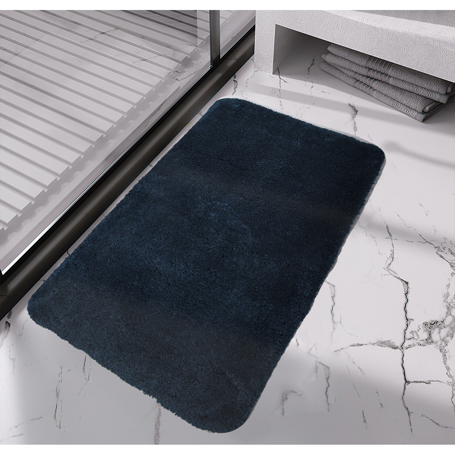 Navy Polyester Supersoft Bath Mat 45 x 75cm Image 2