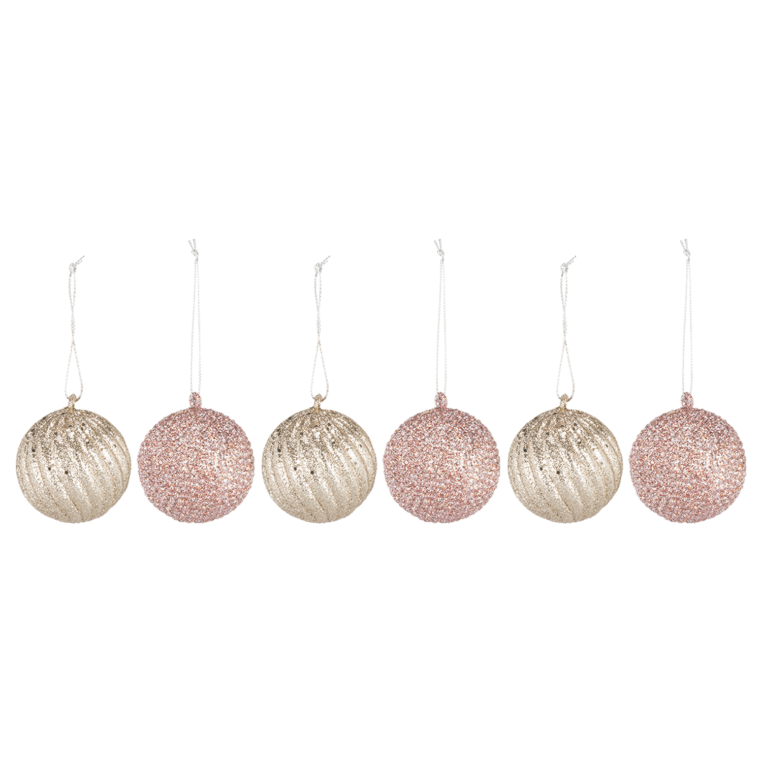 Set of 6 Copper and Blush Baubles - Pink Image 2