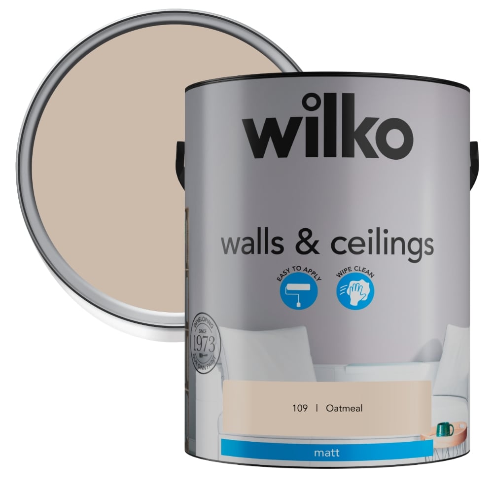 Wilko Walls & Ceilings Oatmeal Matt Emulsion Paint 5L Image 1
