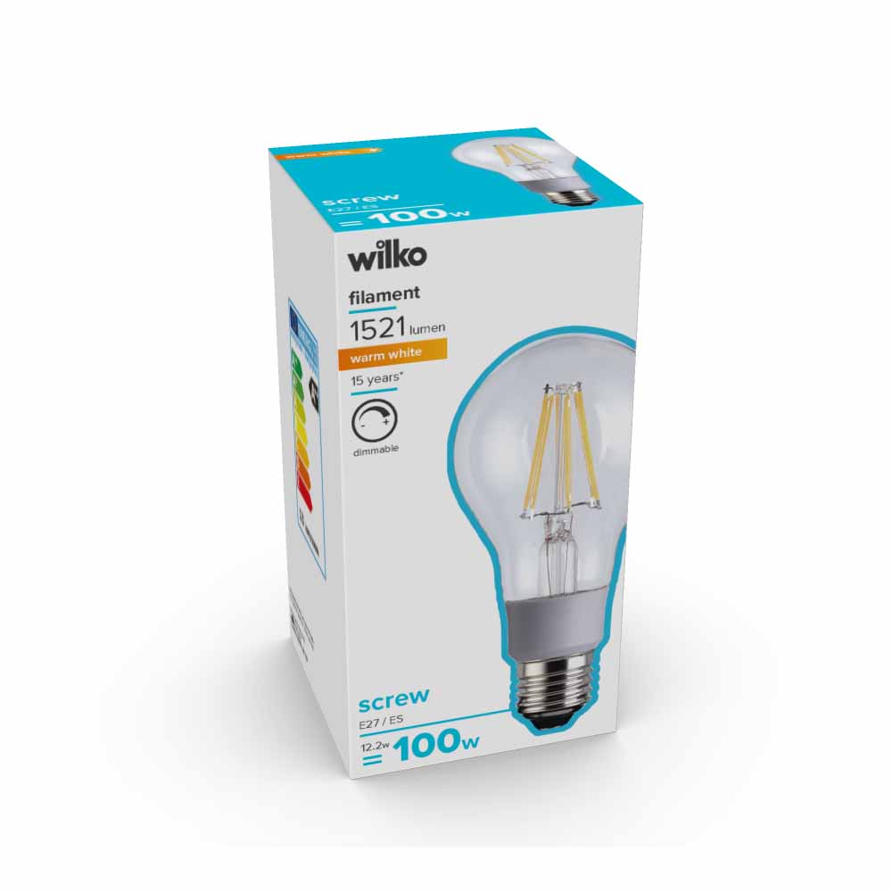 Wilko 1 pack Screw E27/ES 1521lm LED Filament Standard Bulb Dimmable Image 3