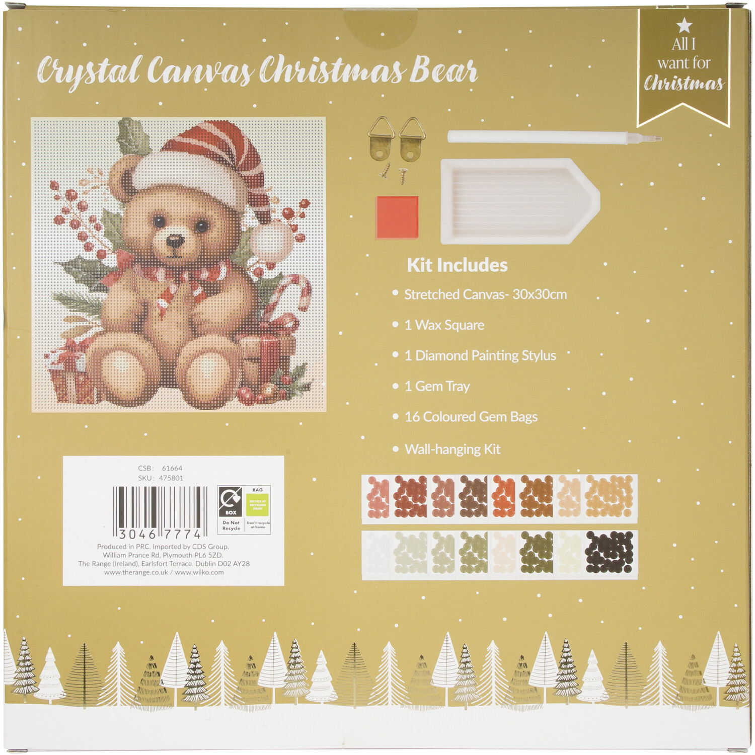 Crystal Canvas Christmas Bear Kit Neutral Image 2
