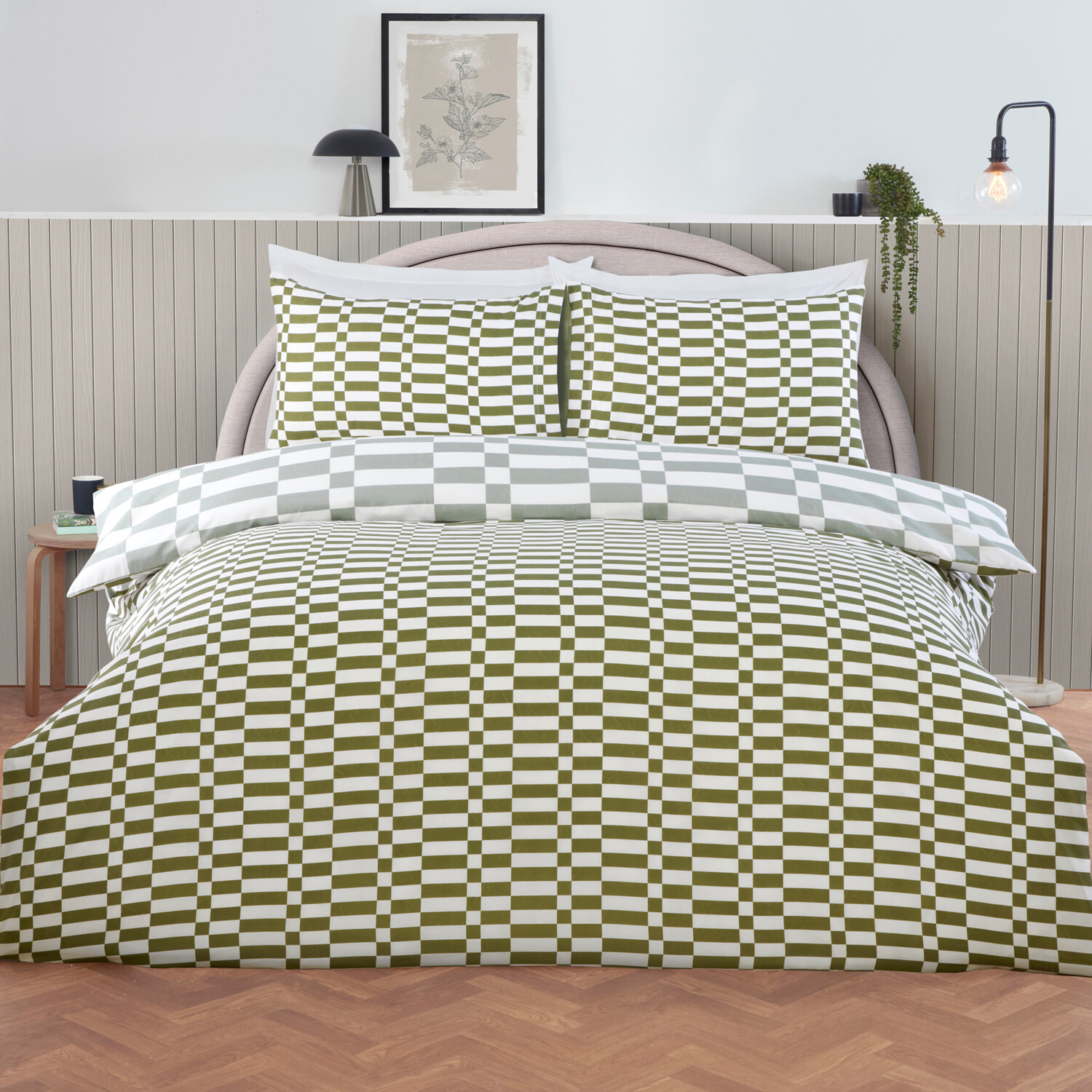 Berlin Check Duvet Set Sage Single Image 2
