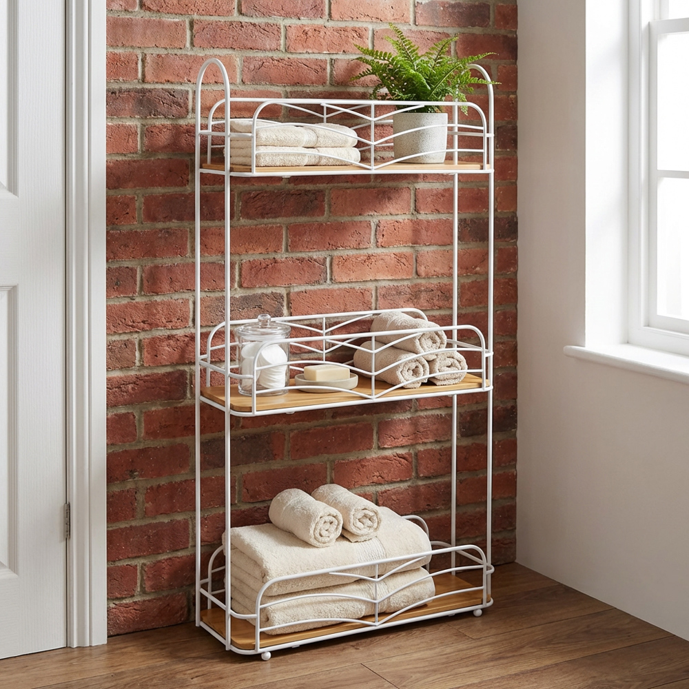 3 Tier Bamboo Rectangle Caddy  - White and Natural Image 6