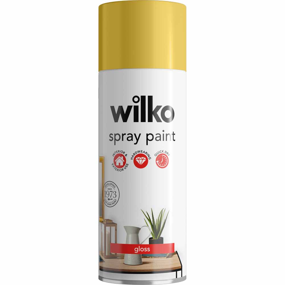 Wilko Retro Yellow Gloss Spray Paint 400ml Image 1