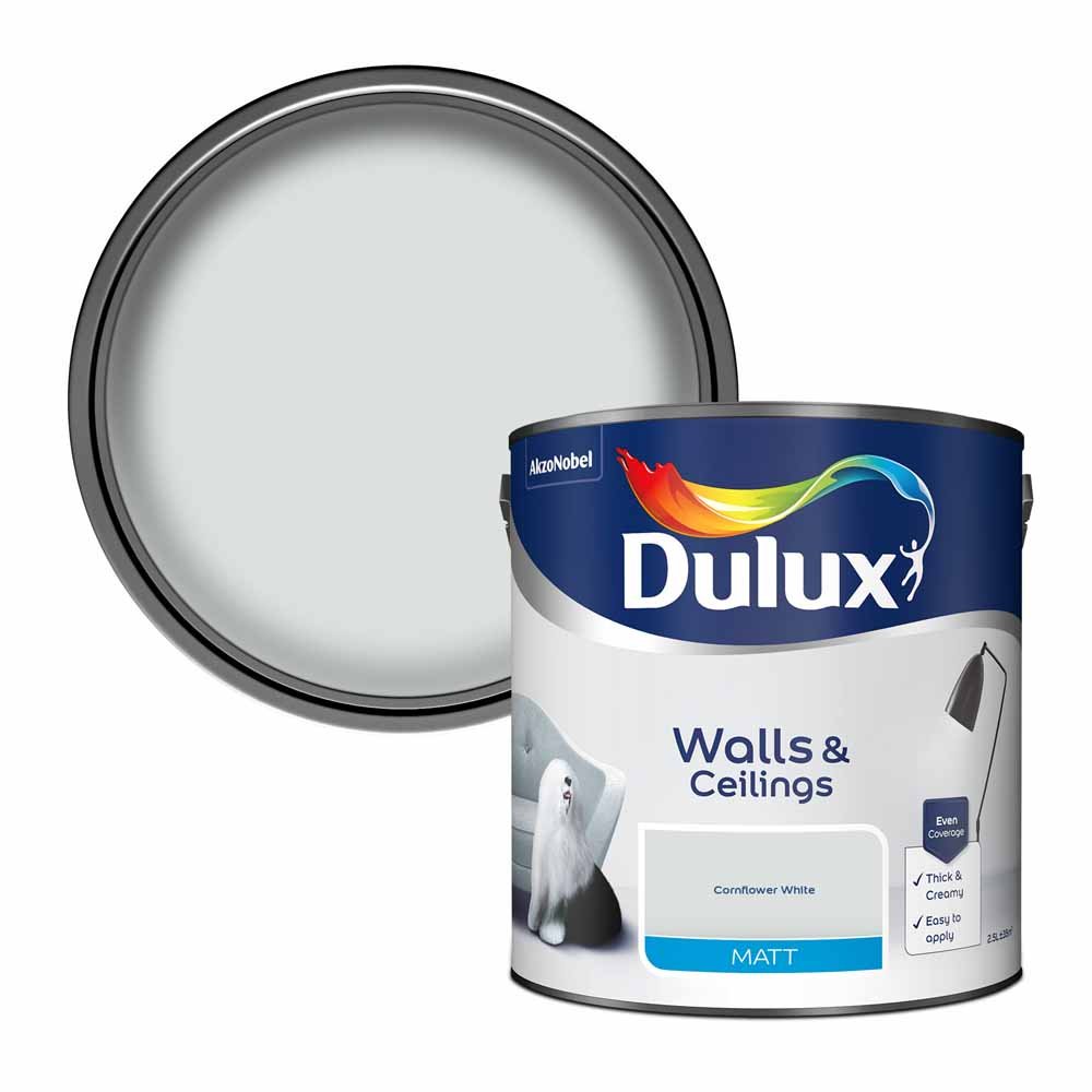 Dulux Walls & Ceilings Cornflower White Matt Emulsion Paint 2.5L Image 1